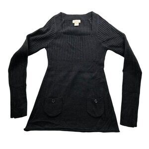 Arizona Womens Tunic Sweater Medium Rib Knit Long Sleeve Square Neck Black